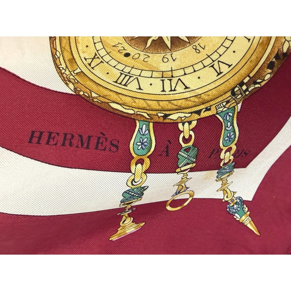 Hermès Parmi les Fleurs Je Compte les Heures 90 Silk Scarf Burgundy Vintage - Picture 7 of 10